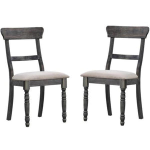 Wooden Side Chair with Fabric Upholstered Seat, Set of 2, Gray