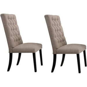 Wooden Dining Side Chair with Button Tufted Back, Set of 2, Tan Brown and Black