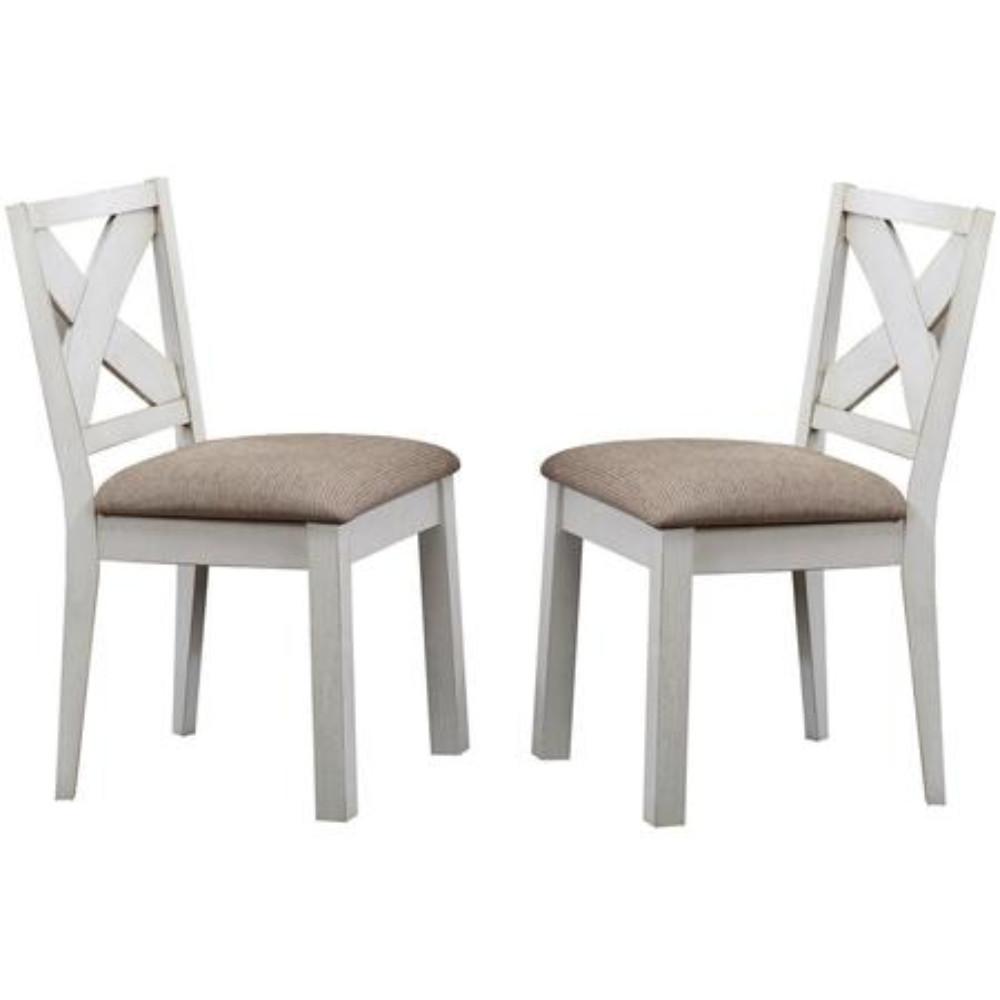 Wooden Side Chair with Padded Seat and X-Style Back, Set of 2, Brown and White