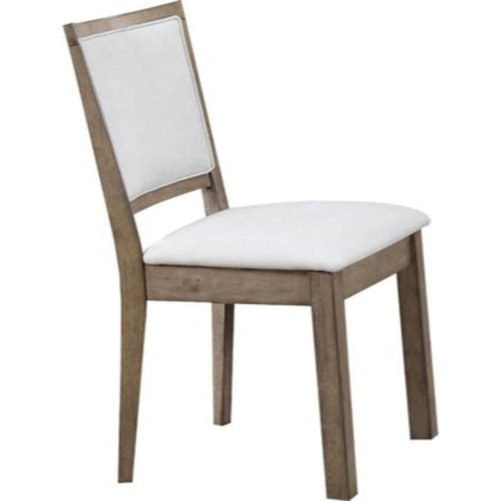 Wooden Side Chair with Padded Seat and Backrest, Set of 2, White and Brown