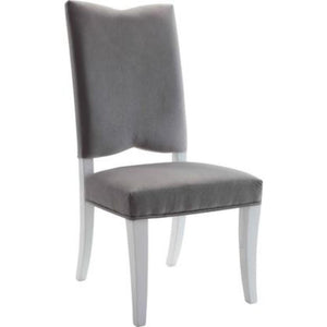 Wooden Side Chair with Fabric Upholstered Seat and Back, Set of 2, Gray and White