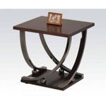 Wood and Metal End Table with Sweeping Legs, Dark Walnut Brown and Black