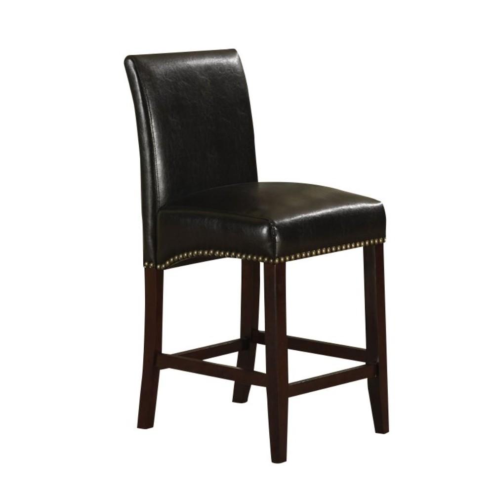 Wooden Counter Height Chair with Leatherette Upholstery, Set of 2, Black and Brown