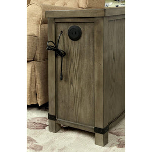 Wooden One Door Side Table with Metal Grate Front Panel, Rustic Gray