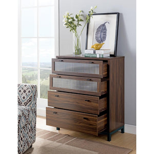 Wooden Four Drawers Utility Chest with Metal Base, Brown and Black