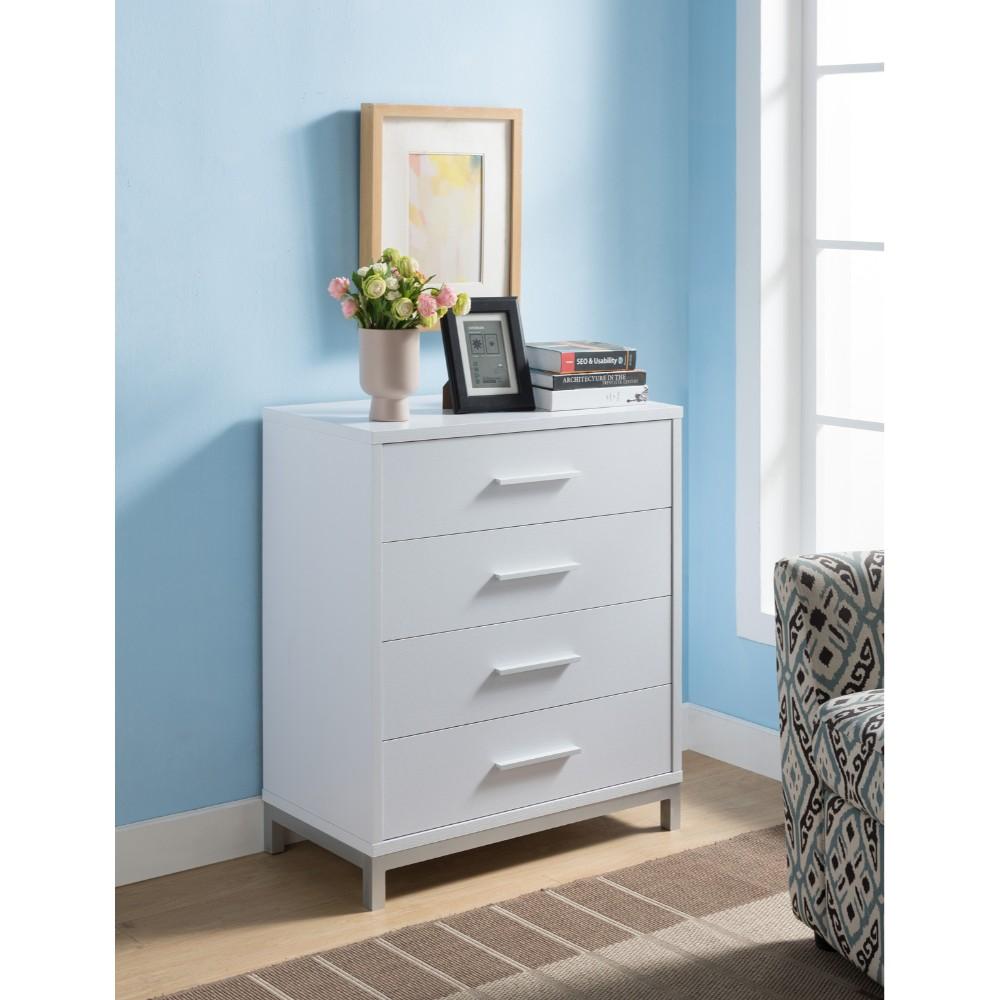 Wooden Four Drawers Utility Chest with Metal Bar Handles, White