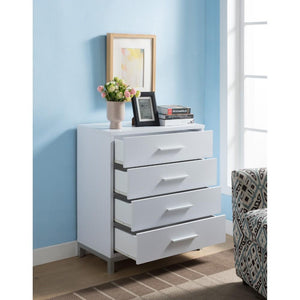 Wooden Four Drawers Utility Chest with Metal Bar Handles, White