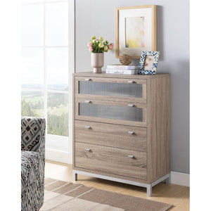 Wooden Four Drawers Utility Chest with Metal Handles, Light Brown and Silver