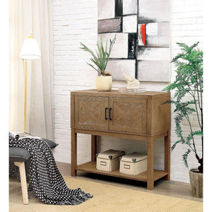 Wooden Hallway Cabinet with One Double Door Cabinet and Open Bottom Shelf, Light Brown