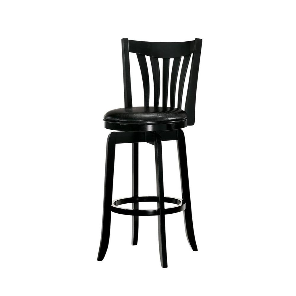 29" Wooden Swivel Bar Stool with Leatherette Seat and Flared Legs, Black