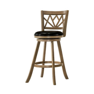 29" Wooden Bar Stool with Leatherette Seat and Cutout Curved Back, Brown and Black