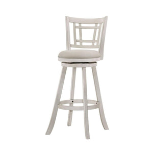 29" Wooden Bar Stool with Fabric Upholstered Seat and Flared Legs, White