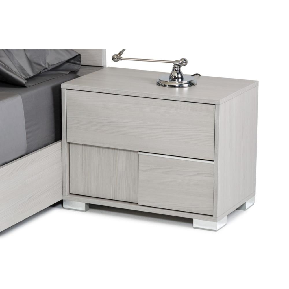 Wooden Nightstand with One Door and Two Drawers, Gray