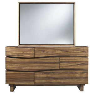 Wave Front Six Drawers Wooden Dresser with Hidden Drawer Pull, Natural Brown