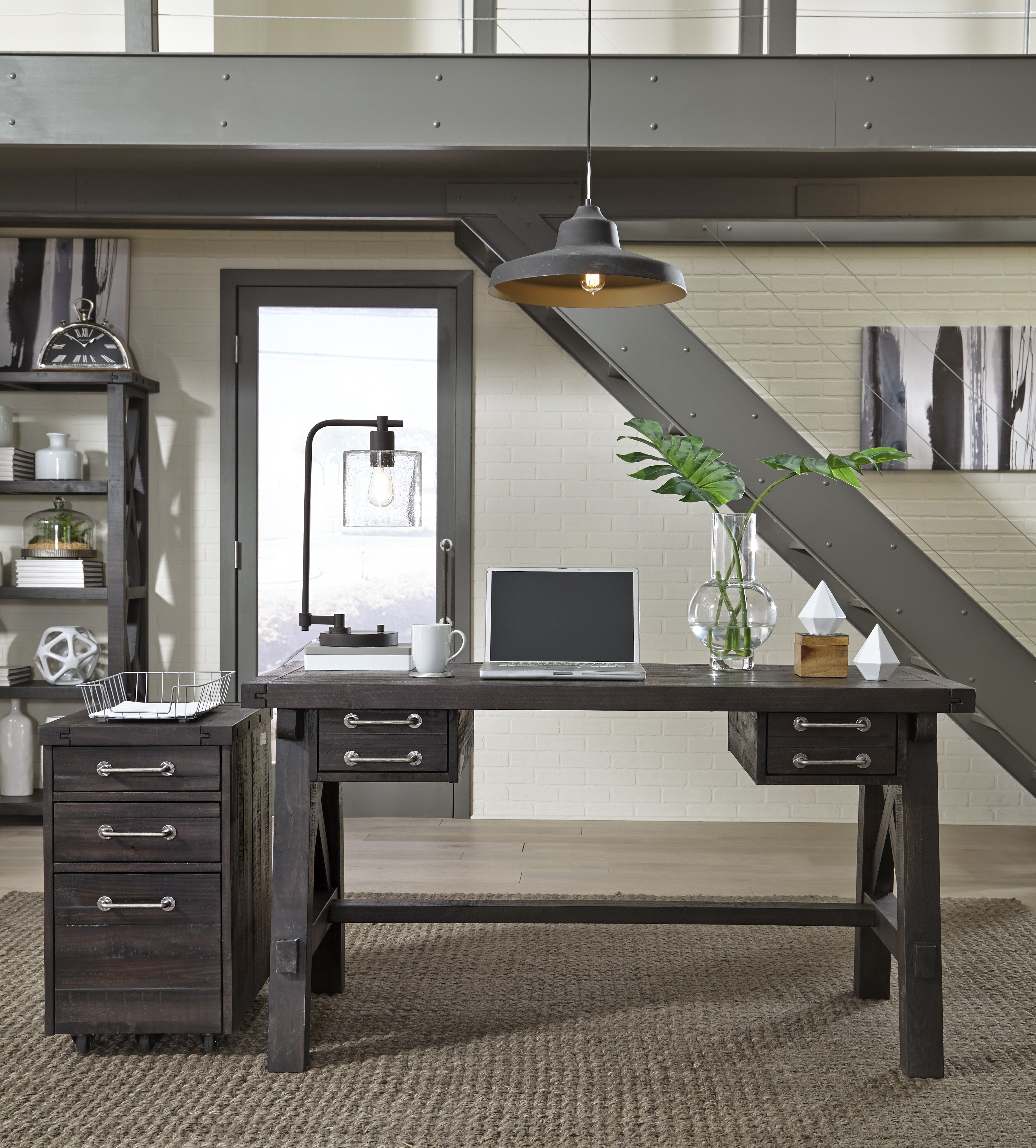 Wooden Desk with Sleek Drawer Storage and Crossed Side Bracing , Brown