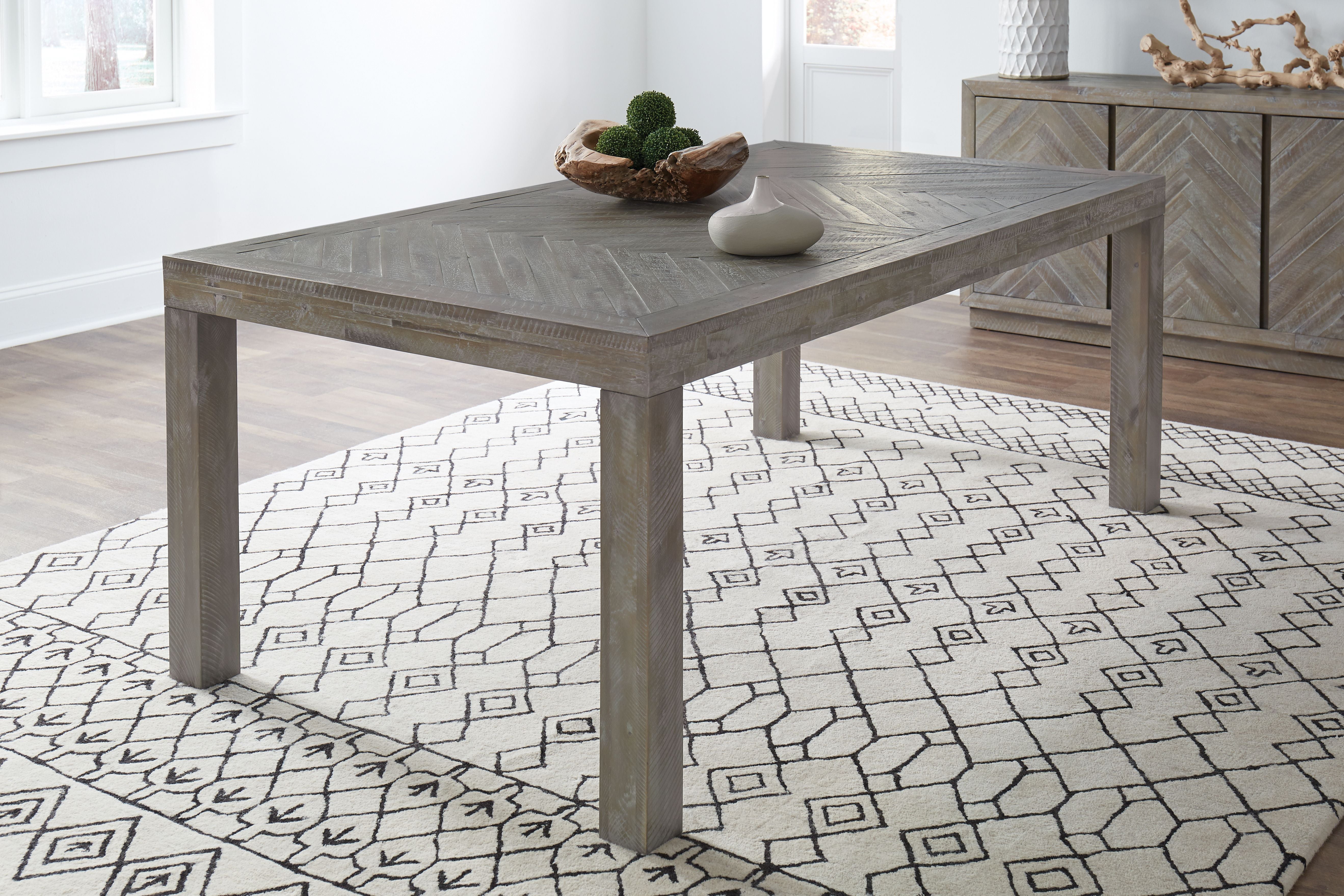 Wooden Dining Table with Rectangular Table Top and Block legs, Rustic Latte Gray