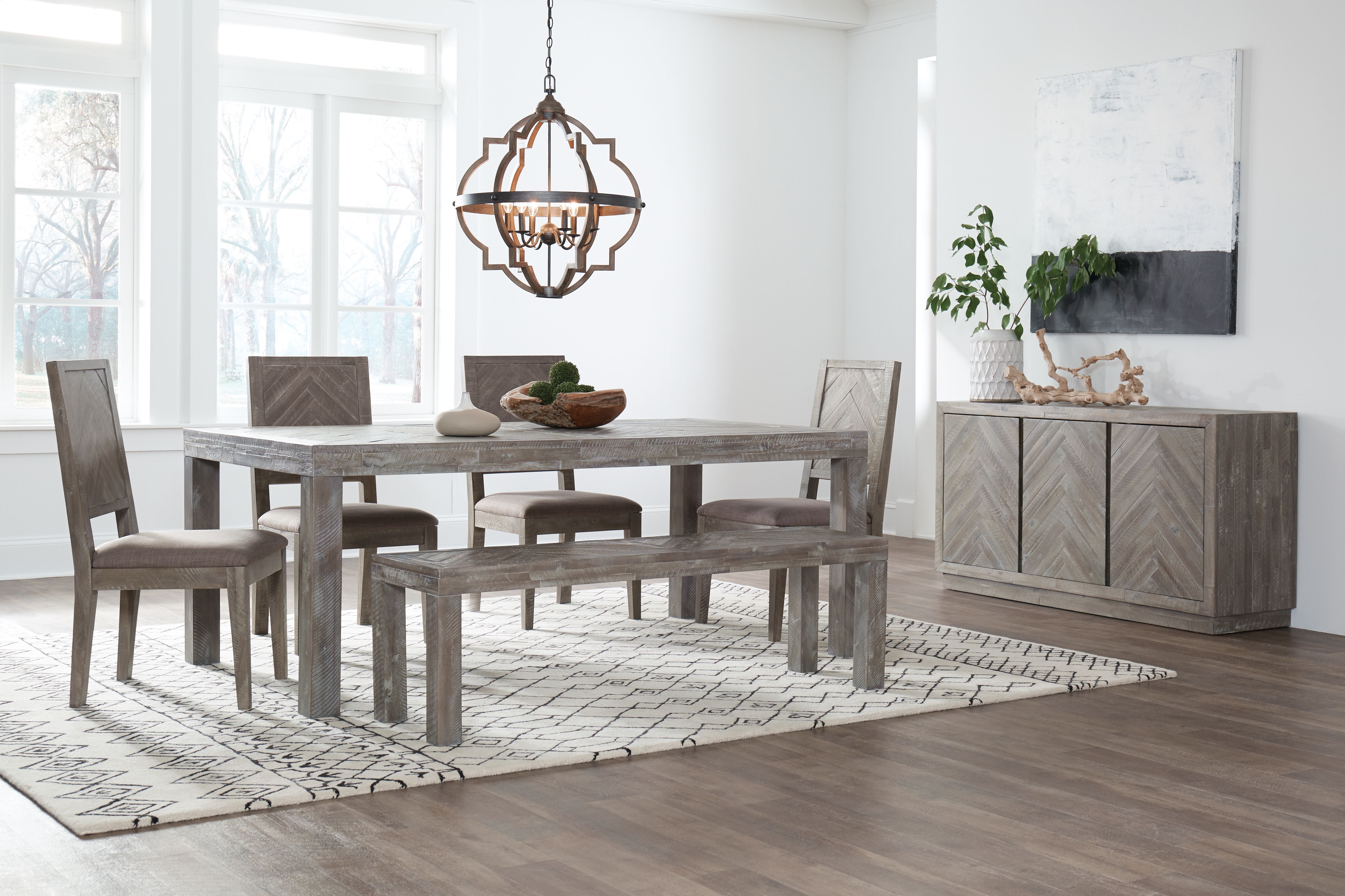 Wooden Dining Table with Rectangular Table Top and Block legs, Rustic Latte Gray