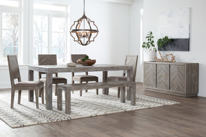 Wooden Dining Table with Rectangular Table Top and Block legs, Rustic Latte Gray