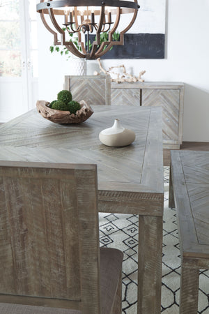 Wooden Dining Table with Rectangular Table Top and Block legs, Rustic Latte Gray