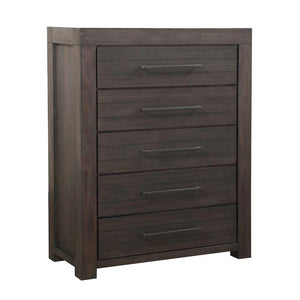 Wooden Five Drawer Chest with Bronze Metal Pulls, Basalt Gray