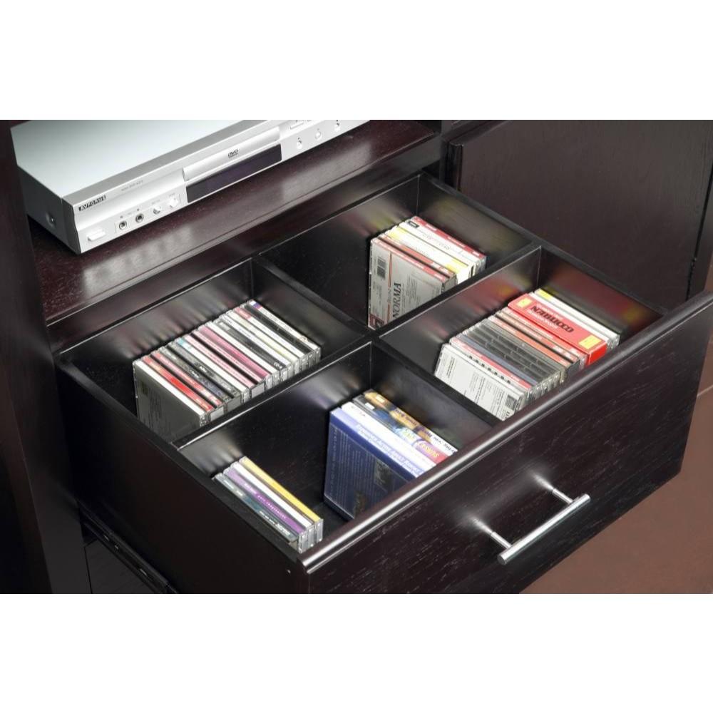 Wooden Media Chest with Two Drawers and Two Open Shelves, Espresso Brown