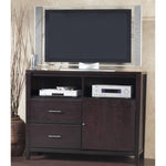 Wooden Media Chest with Two Drawers and Two Open Shelves, Espresso Brown