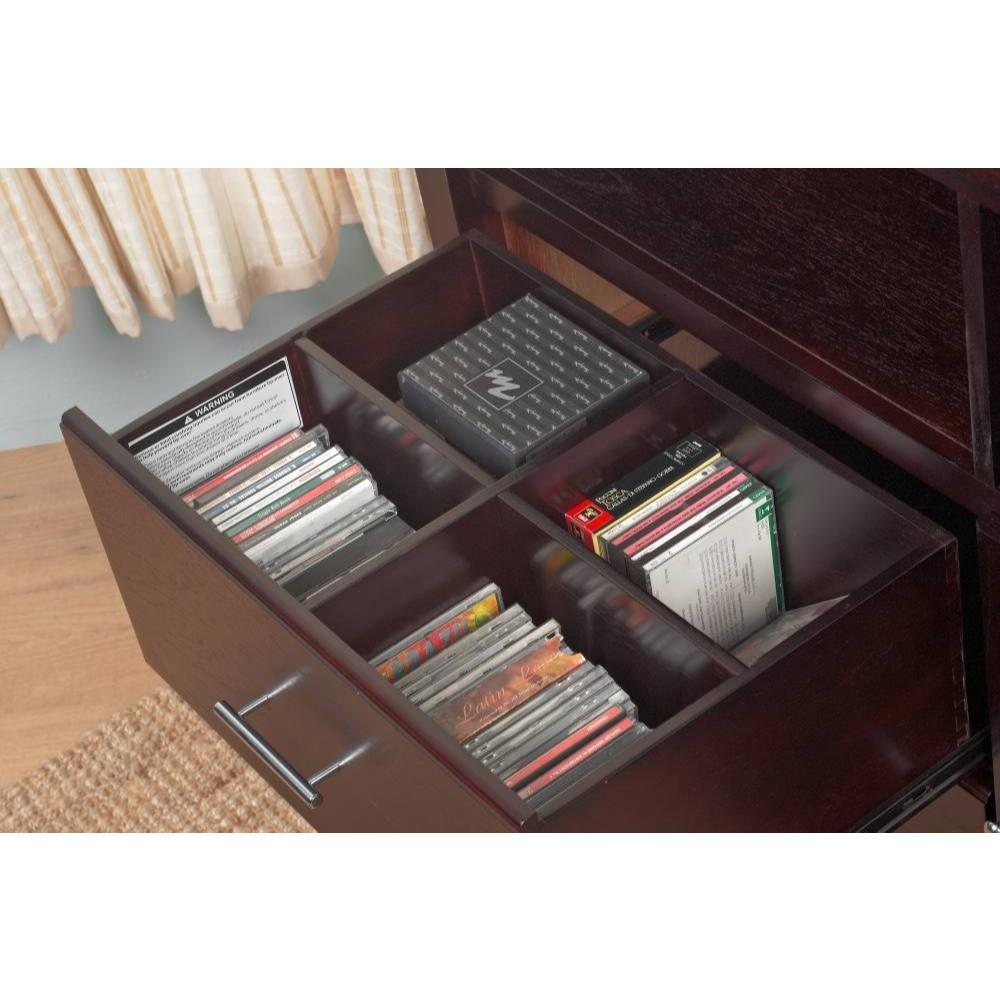 Wooden Media Chest with Two Drawers and Two Open Shelves, Espresso Brown