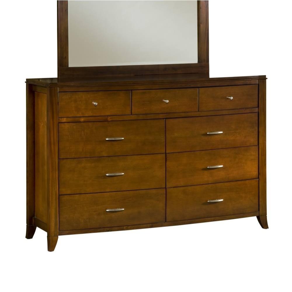 Wooden Nine Drawer Dresser with Tapered Feet, Cinnamon Brown