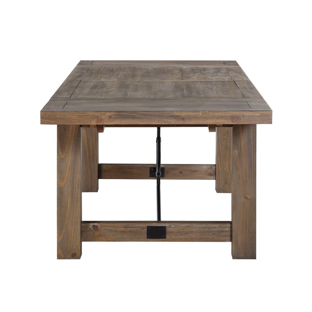 Wooden Rectangular Dining Table with Bulky Plank Feet, Oak Brown