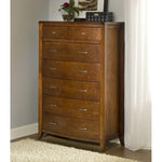 Wooden Seven Drawer Chest with Tapered Feet, Cinnamon Brown