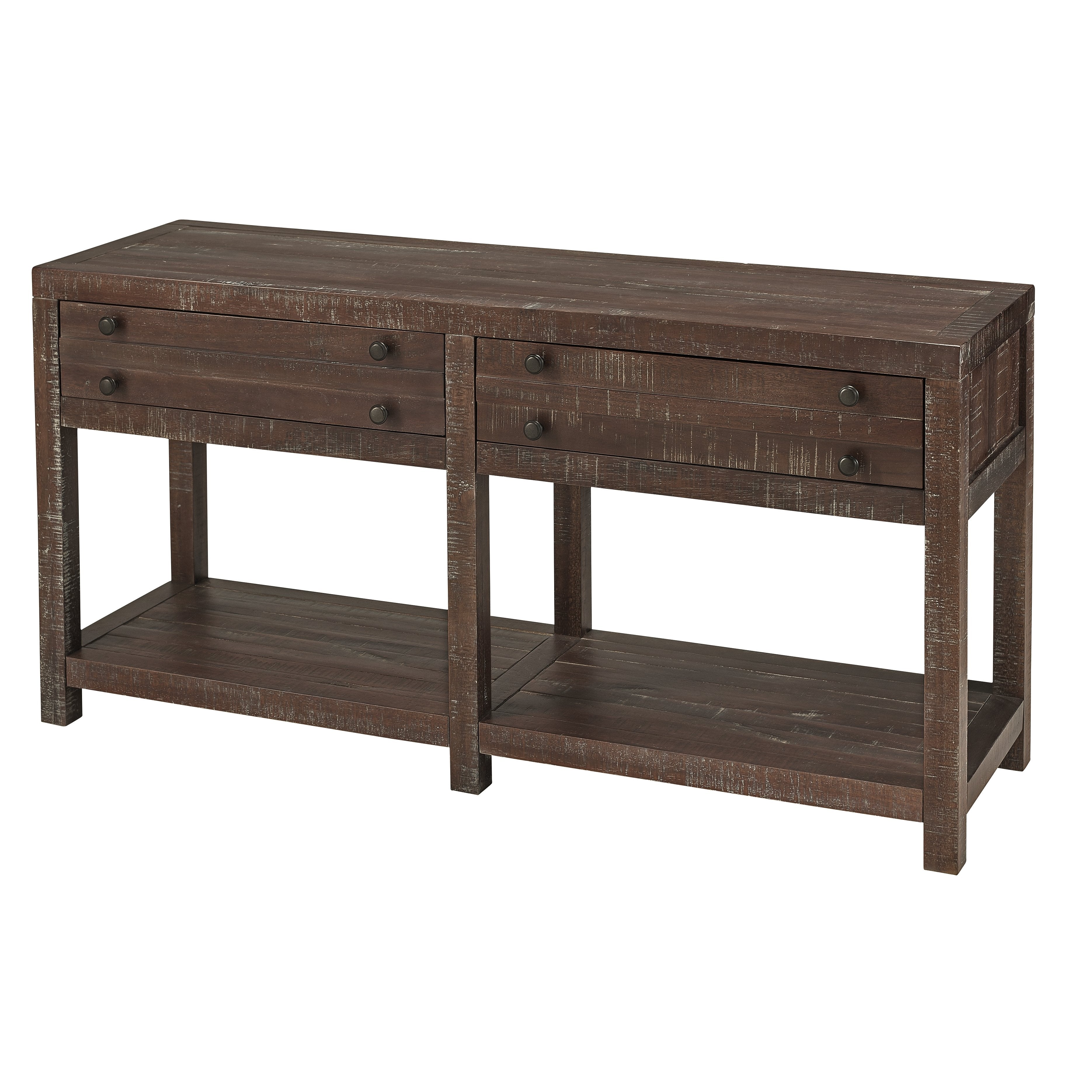 Wooden Two Drawer Console Table with Bottom Shelf, Brown