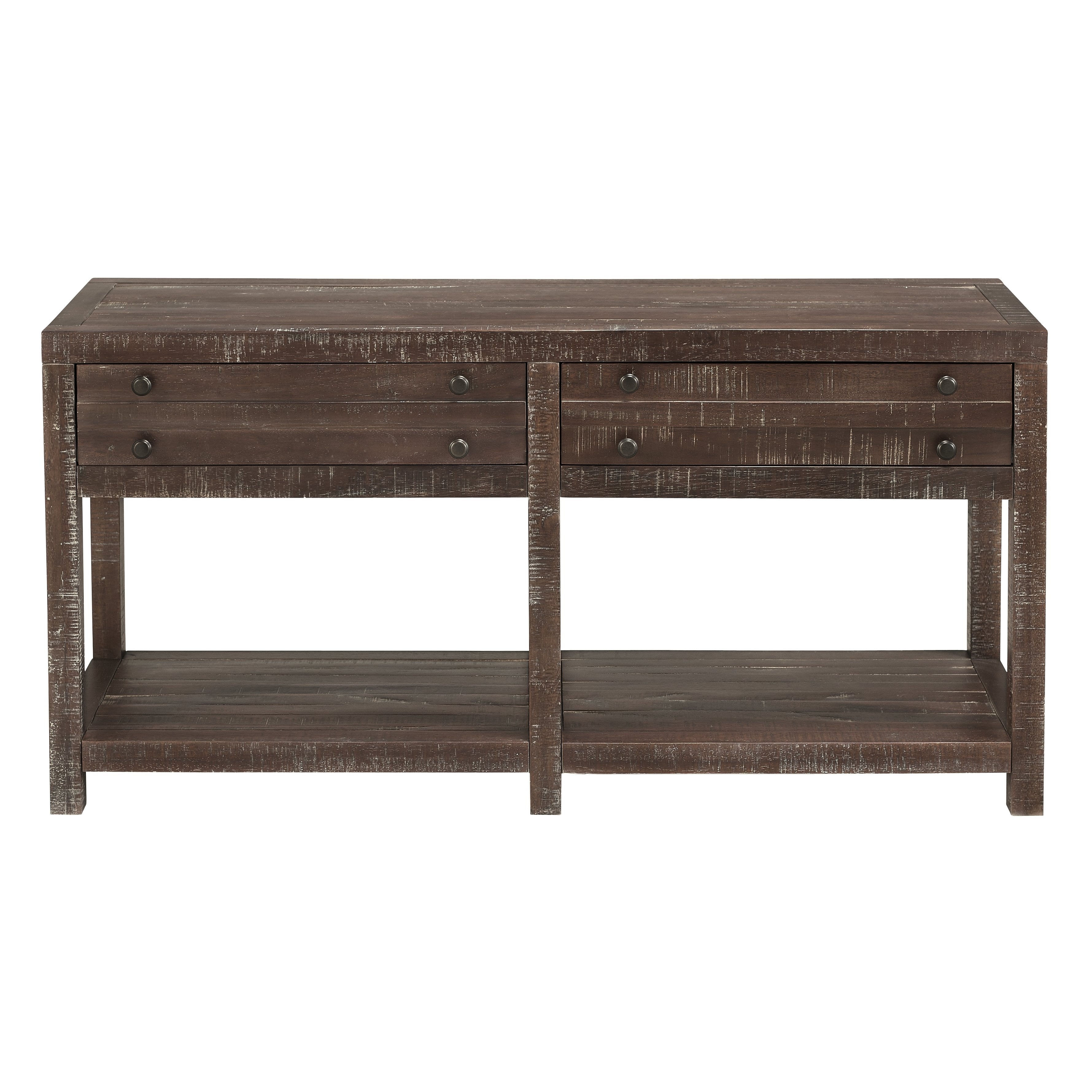 Wooden Two Drawer Console Table with Bottom Shelf, Brown