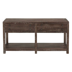 Wooden Two Drawer Console Table with Bottom Shelf, Brown