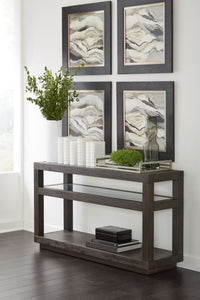 Wooden Two Tier Console Table with Glass Inlay Table Top and Beneath Shelf, Gray