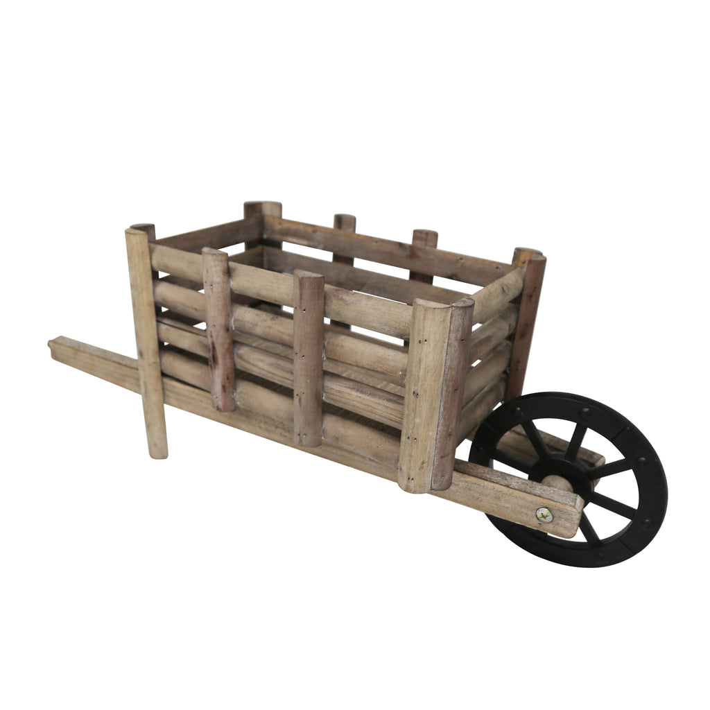 Wooden Decorative Wheel Barrow with One Wheel, Brown