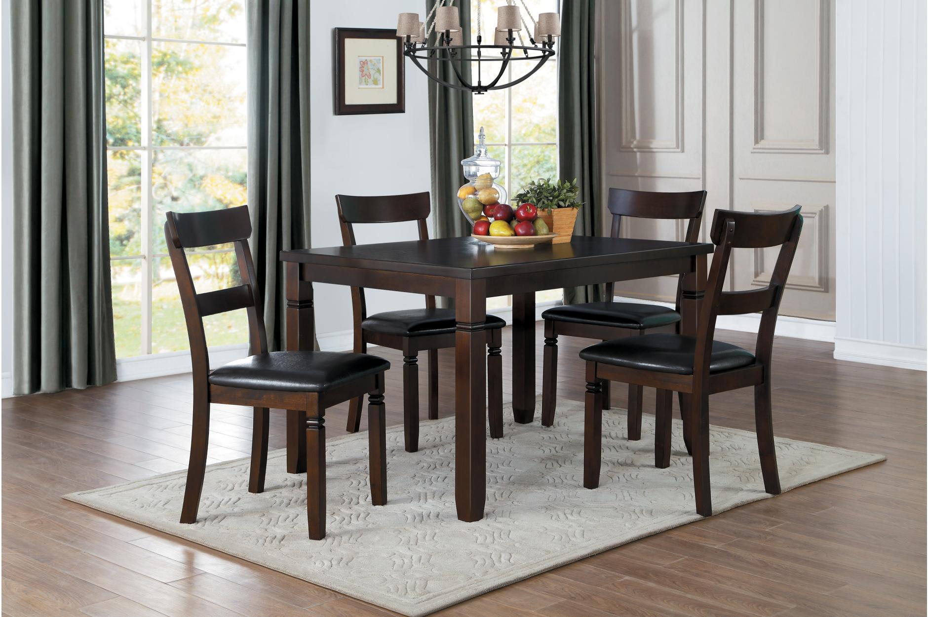 Wooden Dinette Pack with Four Chairs In Transitional Style, Brown, Pack of Five