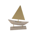 Wooden Sailboat Decor on Metal Stand, Gray and Gold