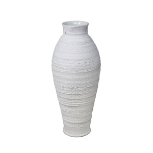 Antique Ceramic Vase with Horizontal Ribbed Design Textured Surface, Small, White