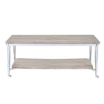 Wooden Rectangular Coffee Table with Open Bottom Shelf and Caster Legs, Oak Brown and Silver