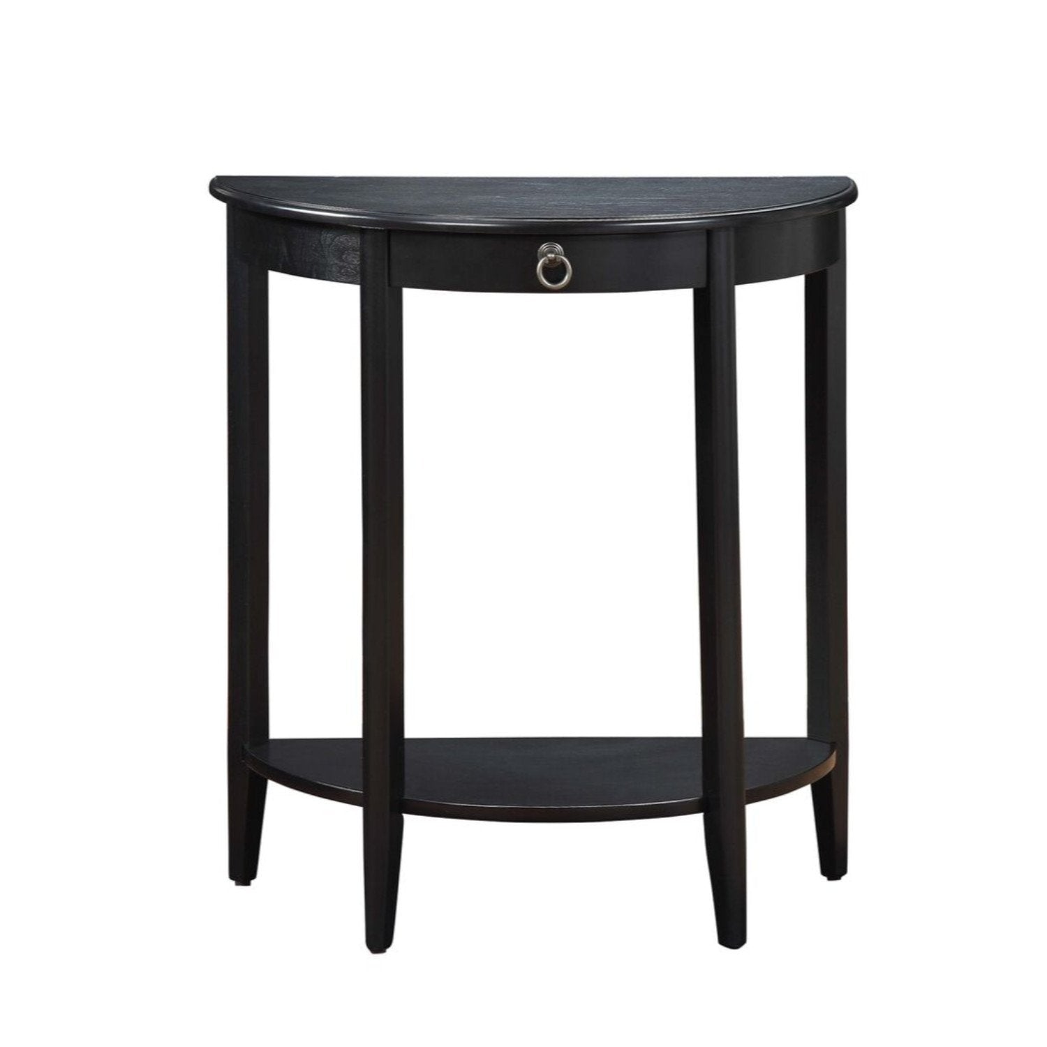 Wooden Half Moon Shaped Console Table with One Storage Drawer, Black