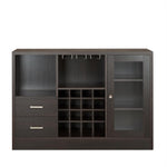 Wooden Server with One Side Door Storage Cabinets and Two Drawers, Espresso Brown