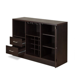 Wooden Server with One Side Door Storage Cabinets and Two Drawers, Espresso Brown