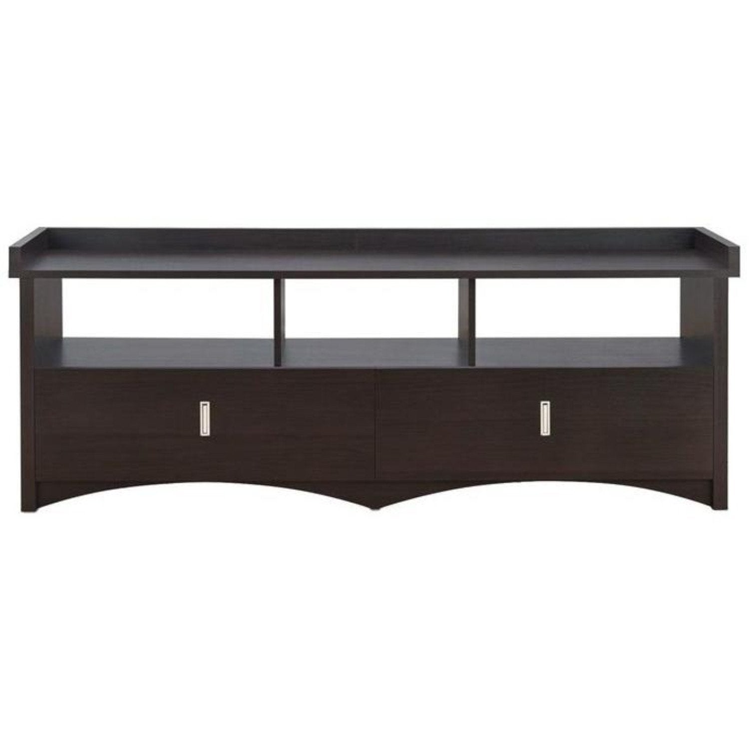 Wooden TV Stand with Three Open Media Compartments and Two Drawers, Espresso Brown