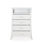 Wooden Four Drawers Chest with Open Top Compartment and Splayed Legs, White