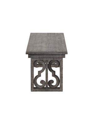 Wooden Dining Bench with Sled Legs and Decorative Scrolled Motifs, Gray