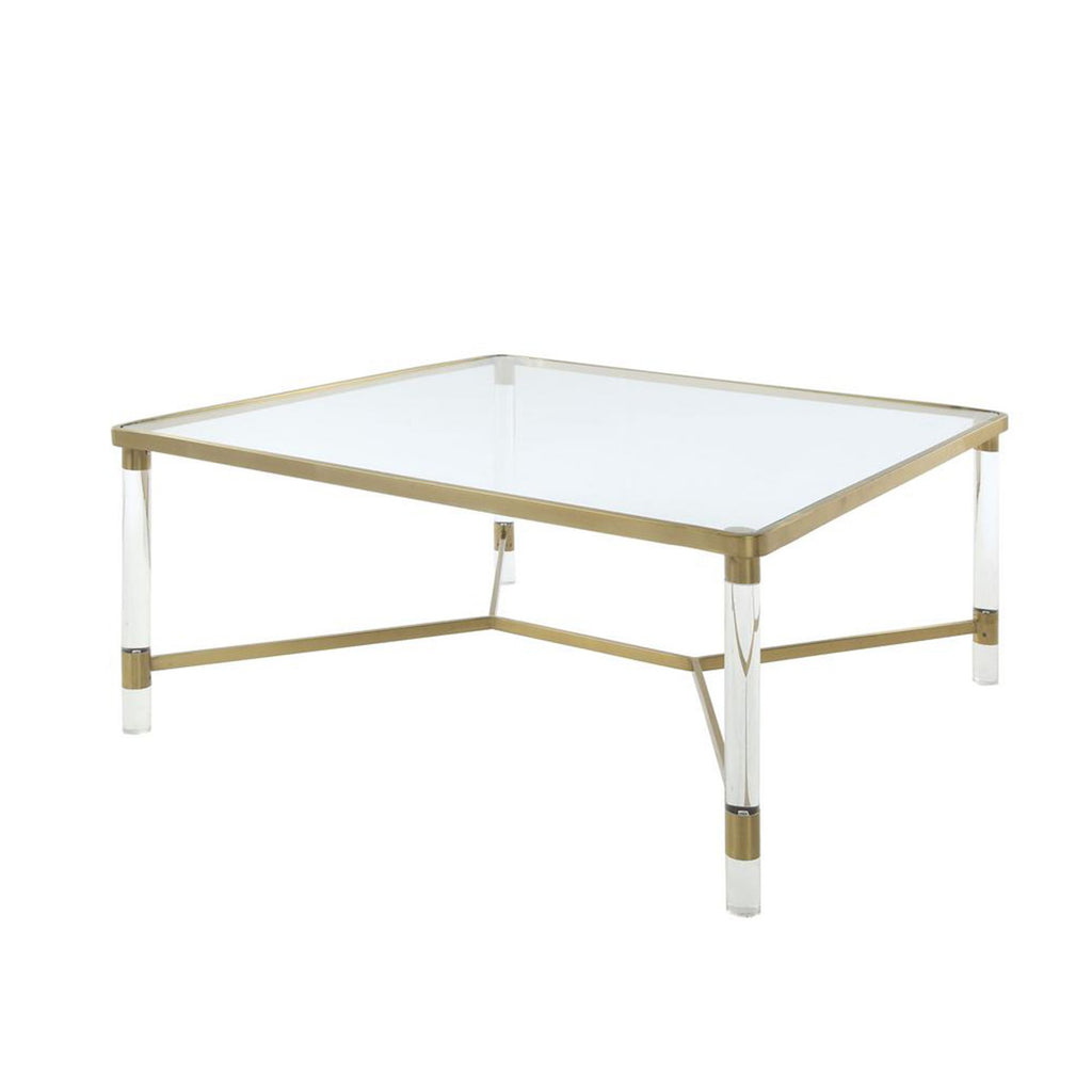 Acrylic Coffee Table with Tempered Glass Top and Round Legs, Gold and Clear