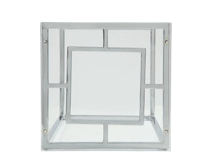 Acrylic Top Side Table Geometric C-Shaped Metal Base, Silver and Clear