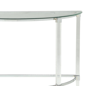 Acrylic and Metal Half Moon Sofa Table with Glass Top, Silver and Clear