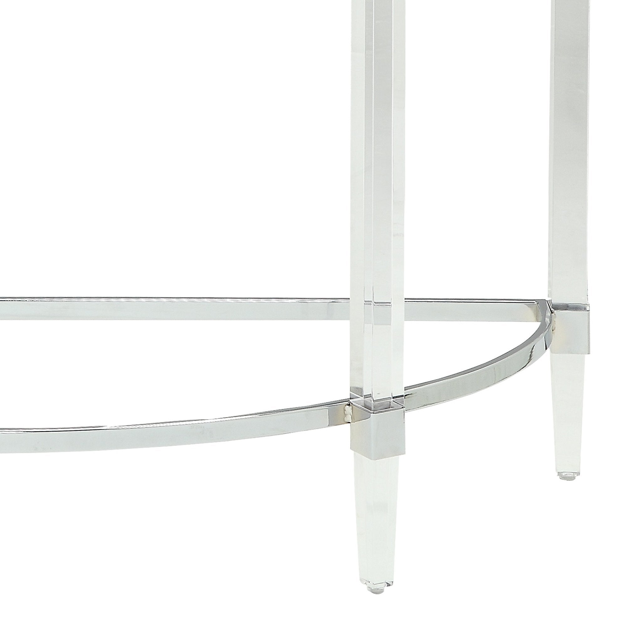 Acrylic and Metal Half Moon Sofa Table with Glass Top, Silver and Clear