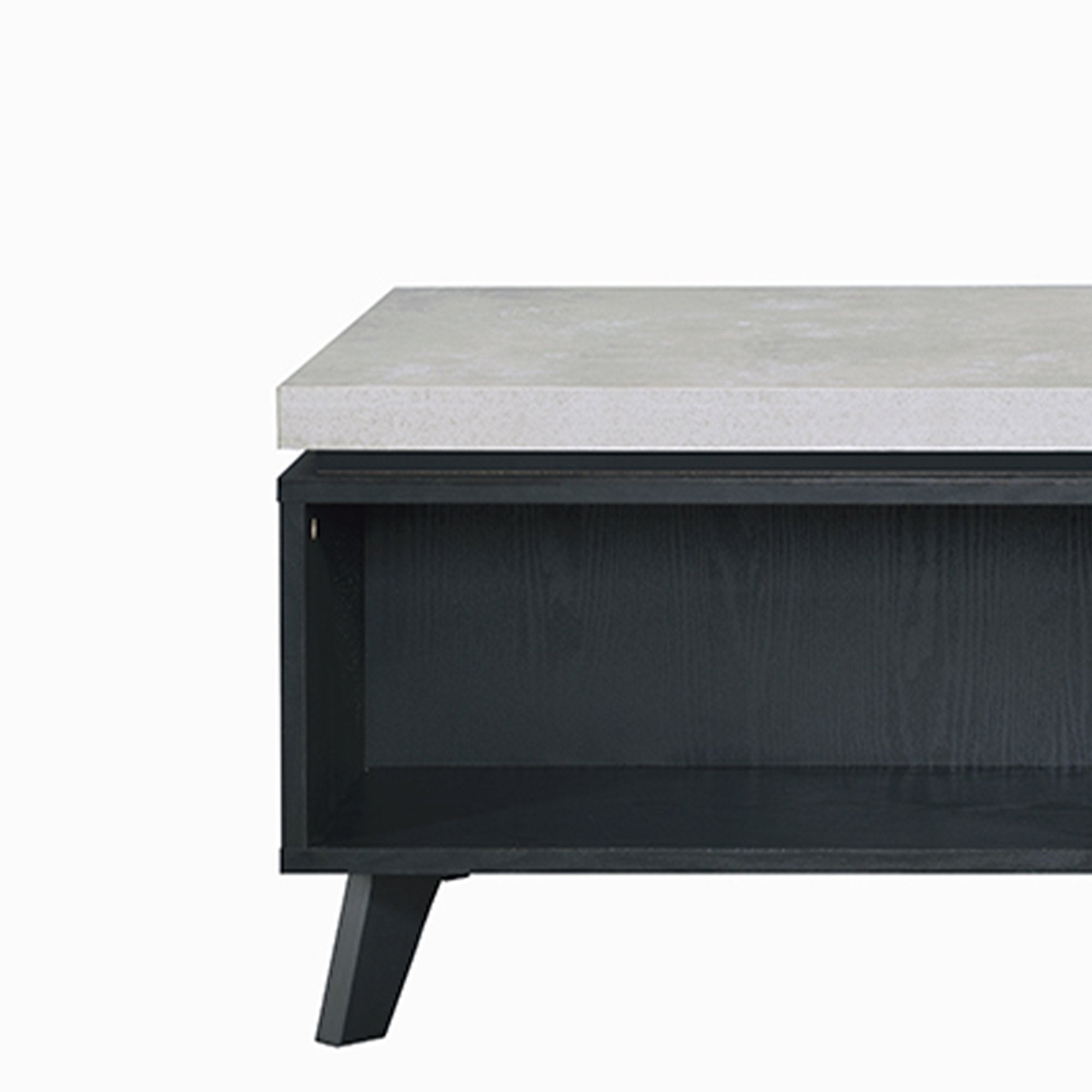 Wooden Coffee Table with Faux Concrete Top and Tapered Legs, White and Black